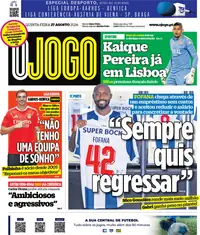 Capa do O Jogo de quinta-feira, 27 de agosto de 2026