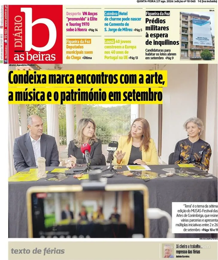 Capa do Diário As Beiras de sexta-feira, 28 de agosto de 2026