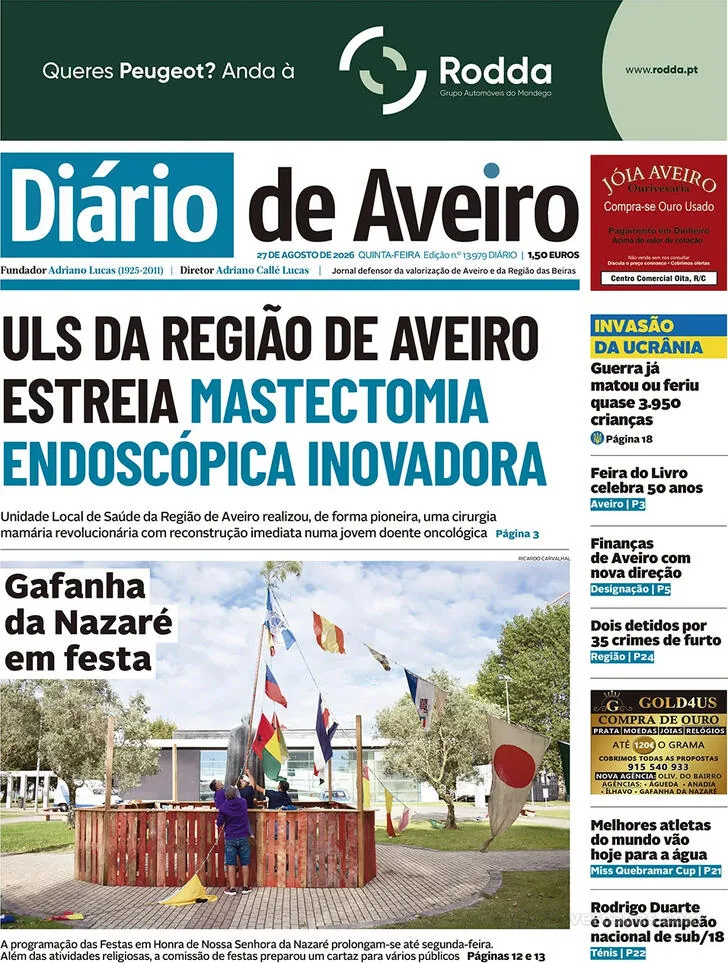 Capa do Diário de Aveiro de sexta-feira, 28 de agosto de 2026
