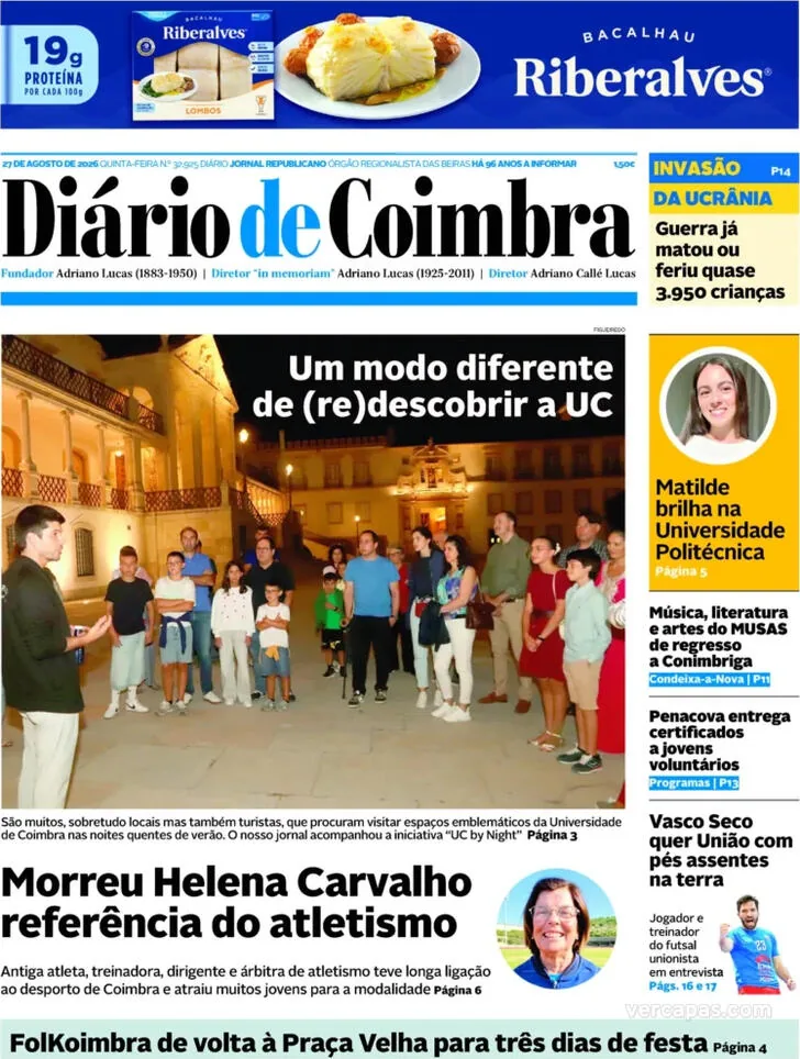 Capa do Diário de Coimbra de sexta-feira, 28 de agosto de 2026