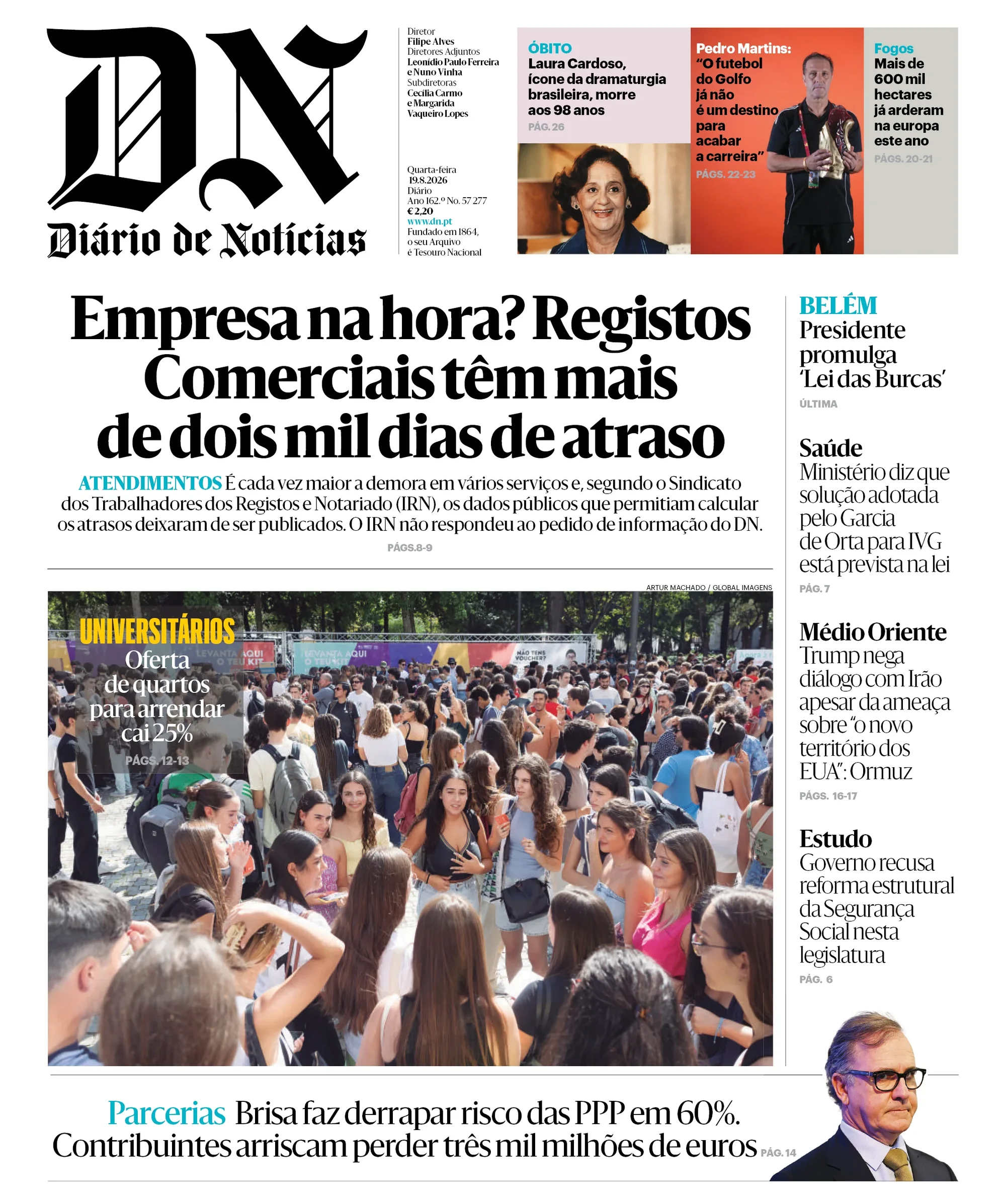 Capa do Diário de Notícias de sexta-feira, 28 de agosto de 2026