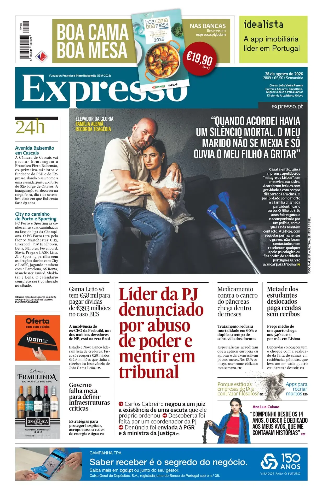 Capa do Expresso de sexta-feira, 28 de agosto de 2026