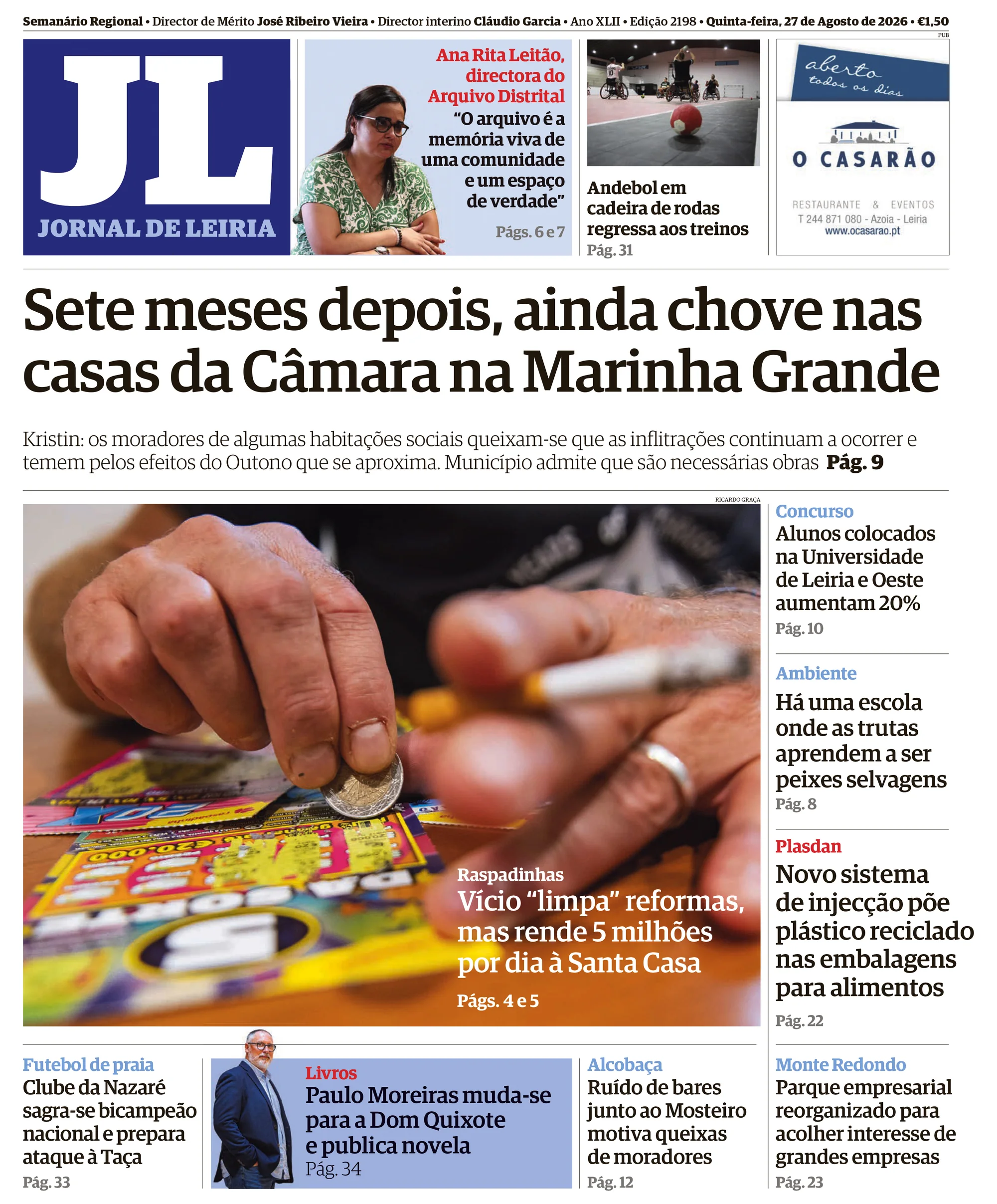 Capa do Jornal de Leiria de sexta-feira, 28 de agosto de 2026