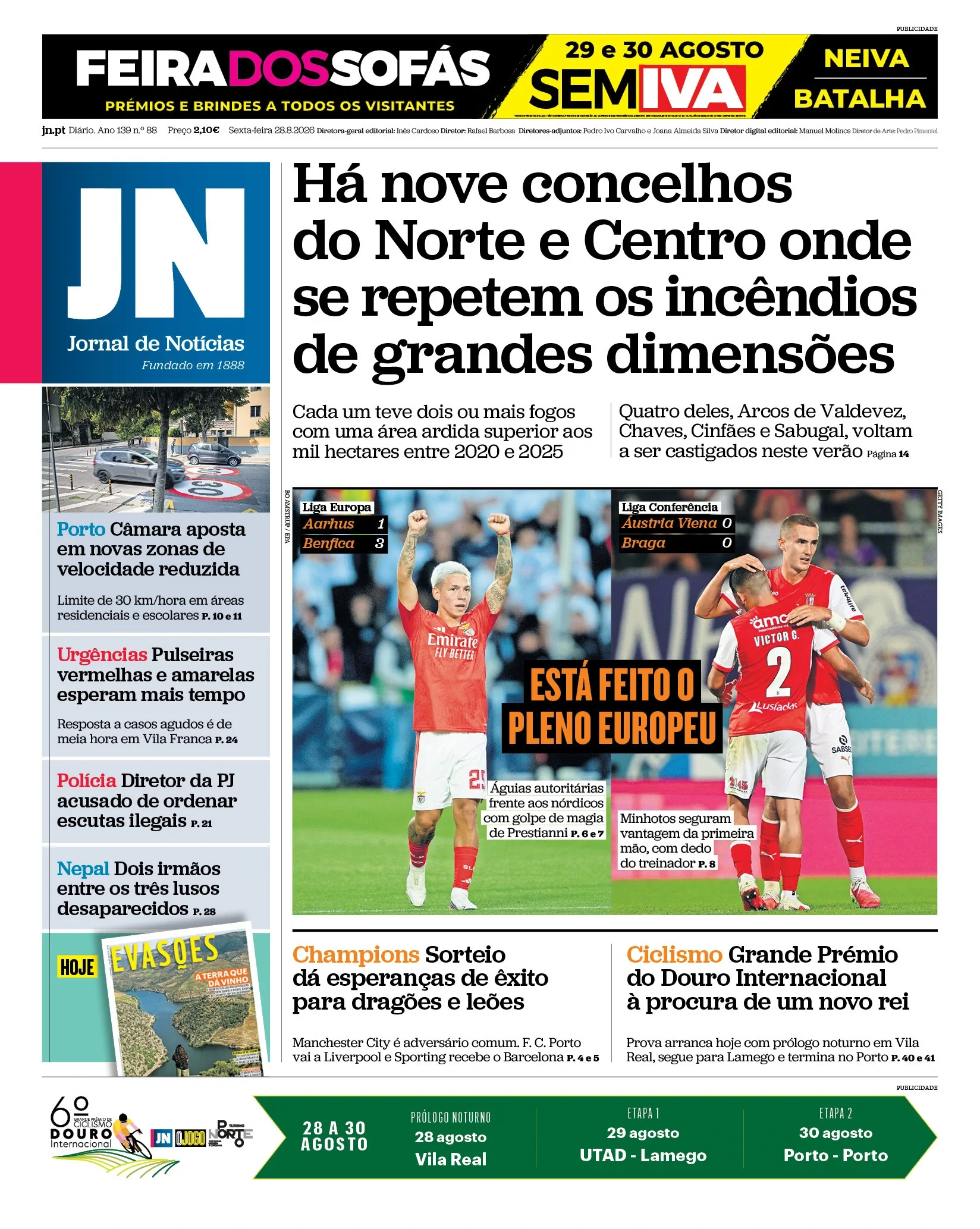 Capa do Jornal de Notícias de sexta-feira, 28 de agosto de 2026
