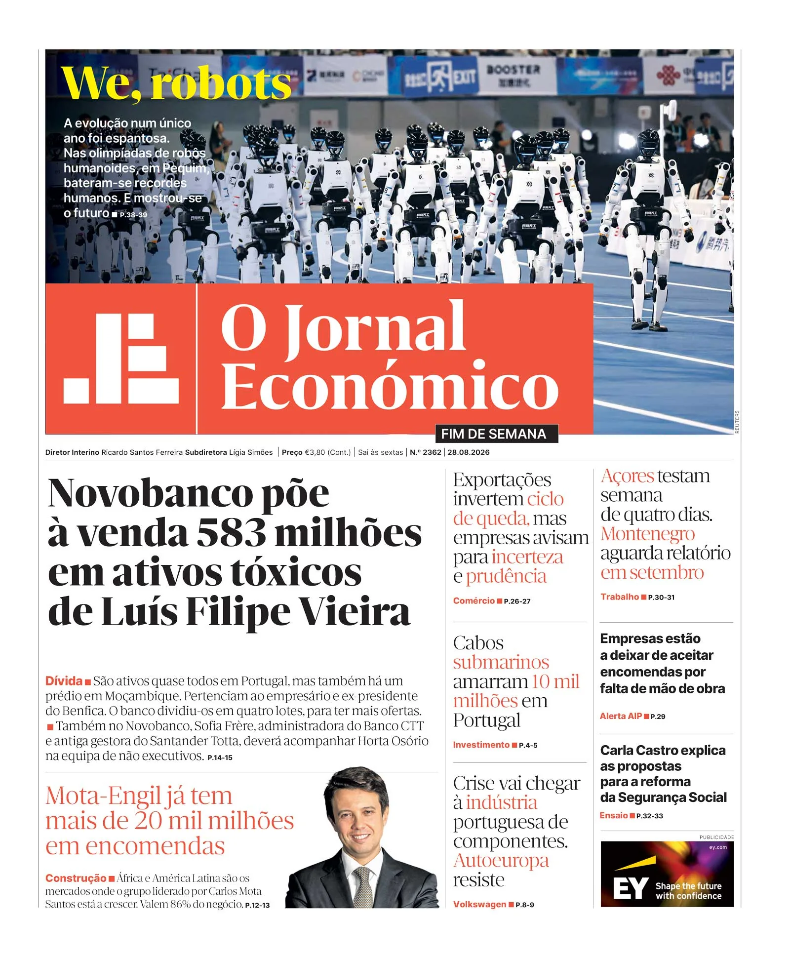 Capa do Jornal Económico de sexta-feira, 28 de agosto de 2026