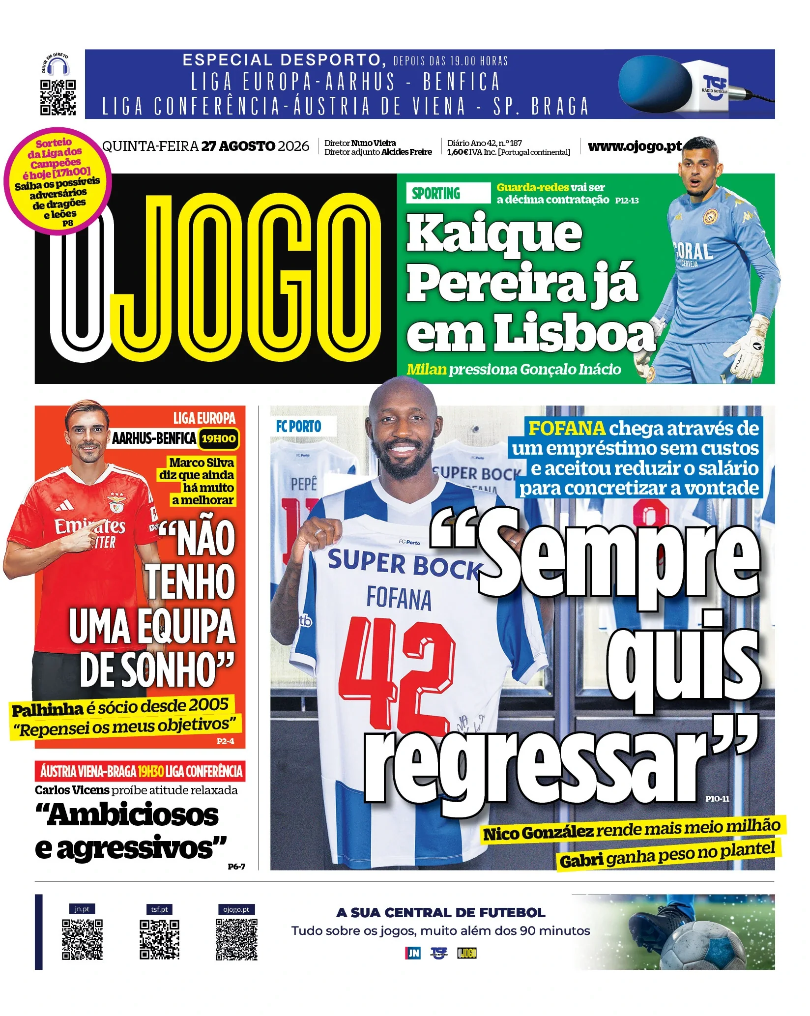 Capa do O Jogo de sexta-feira, 28 de agosto de 2026