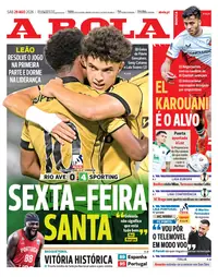 Capa do A Bola de sábado, 29 de agosto de 2026