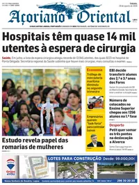 Capa do Açoriano Oriental de sábado, 29 de agosto de 2026