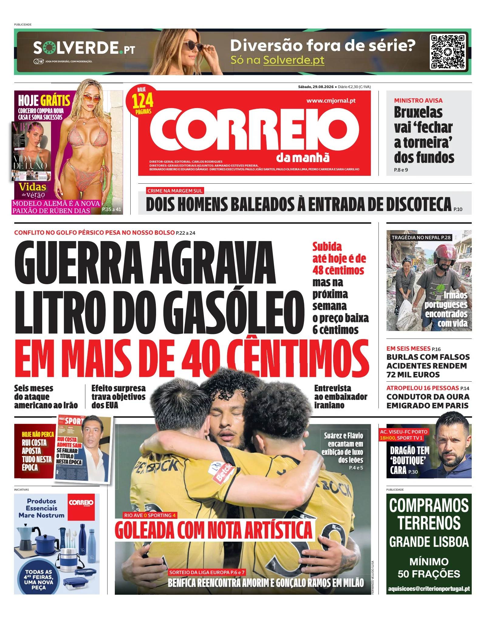 Capa do Correio da Manhã de sábado, 29 de agosto de 2026