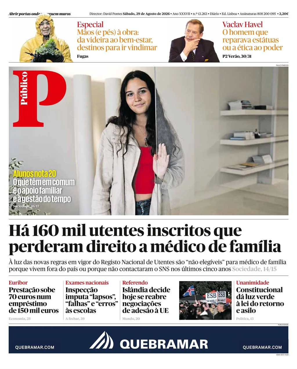 Capa do Público de sábado, 29 de agosto de 2026