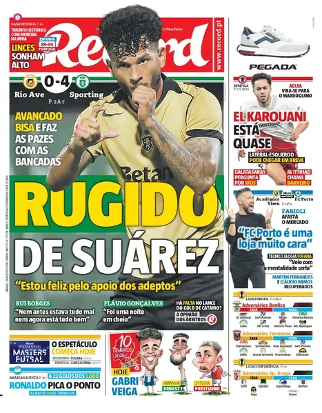Capa do Record de sábado, 29 de agosto de 2026