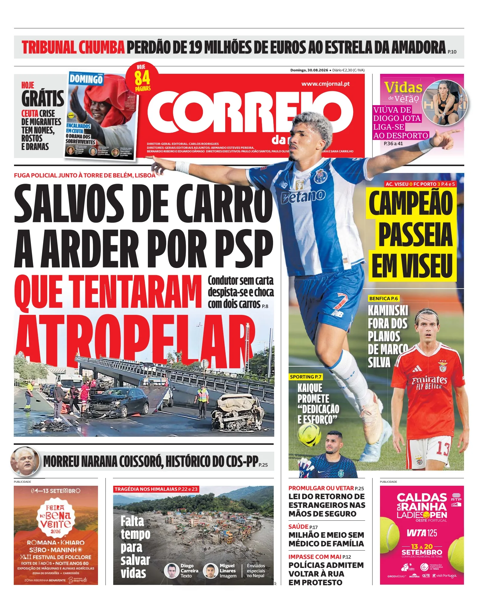 Capa do Correio da Manhã de domingo, 30 de agosto de 2026