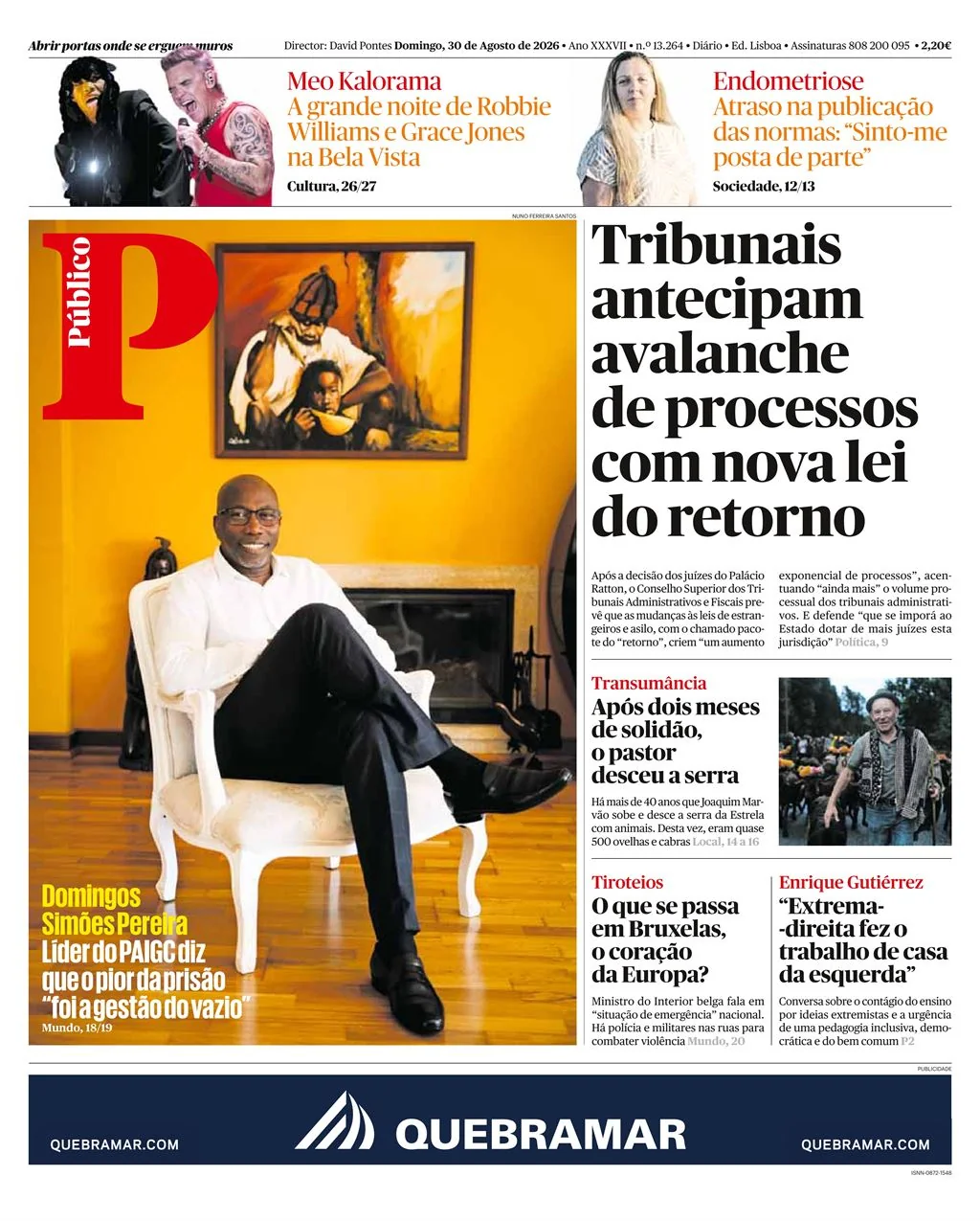 Capa do Público de domingo, 30 de agosto de 2026