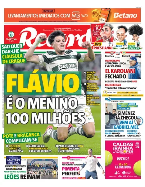 Capa do Record de segunda-feira, 31 de agosto de 2026