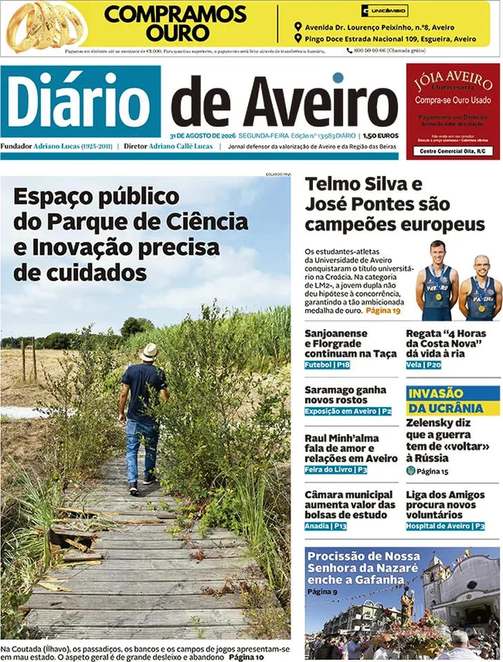 Capa do Diário de Aveiro de terça-feira, 1 de setembro de 2026