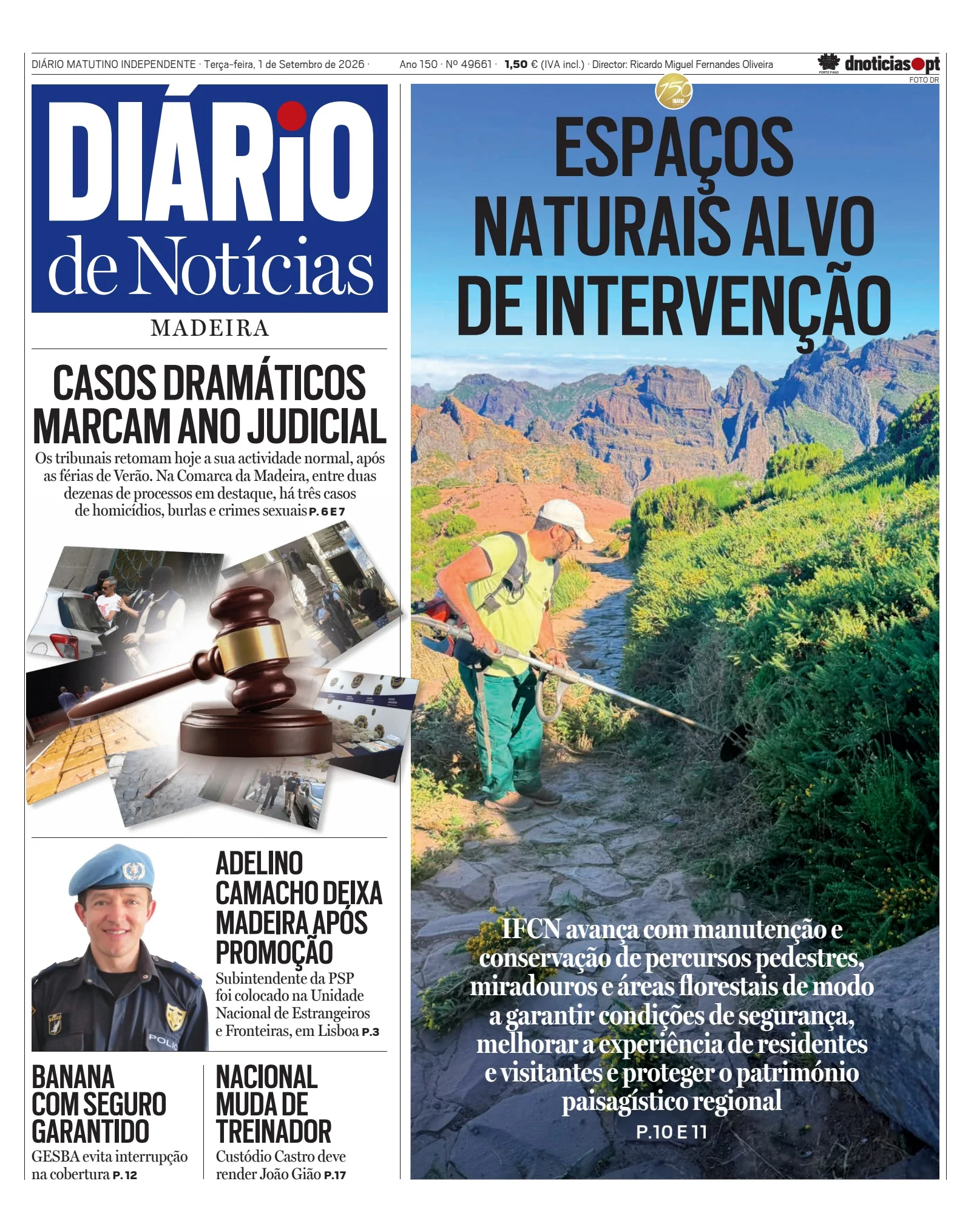 Capa do Diário de Notícias da Madeira de terça-feira, 1 de setembro de 2026