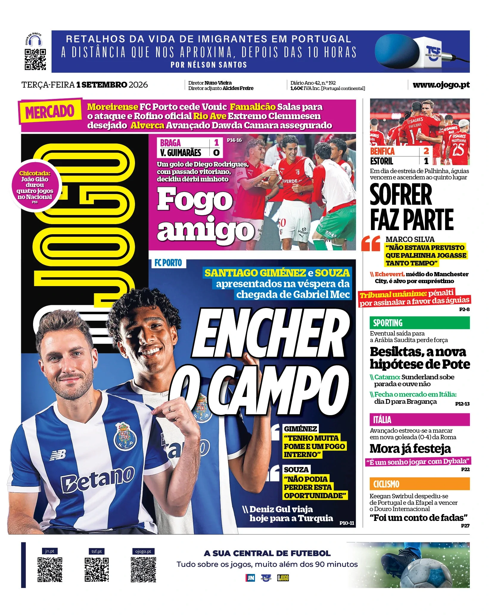 Capa do O Jogo de terça-feira, 1 de setembro de 2026