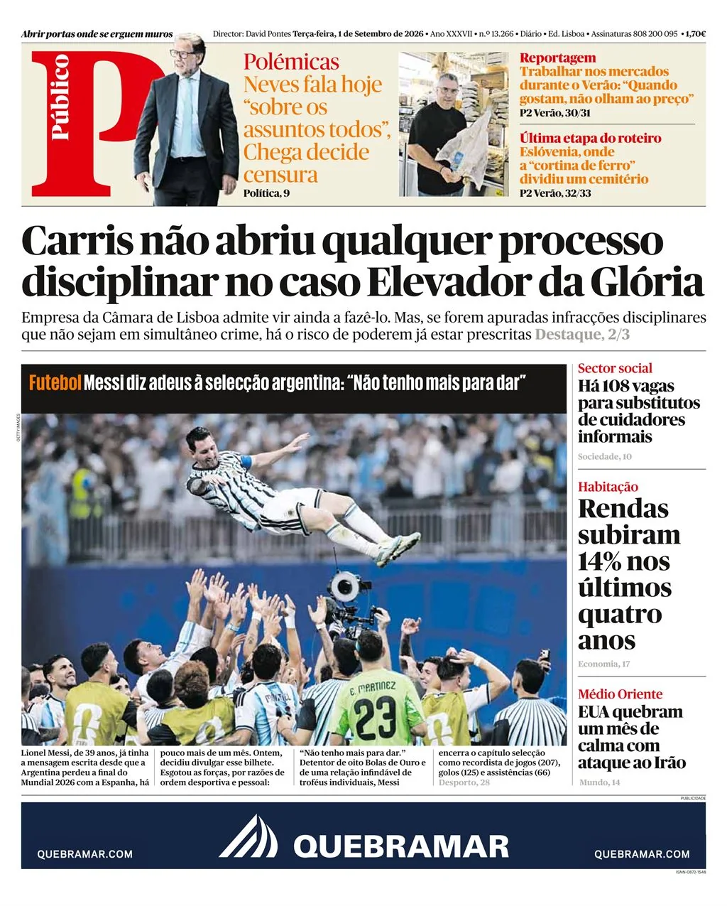 Capa do Público de terça-feira, 1 de setembro de 2026