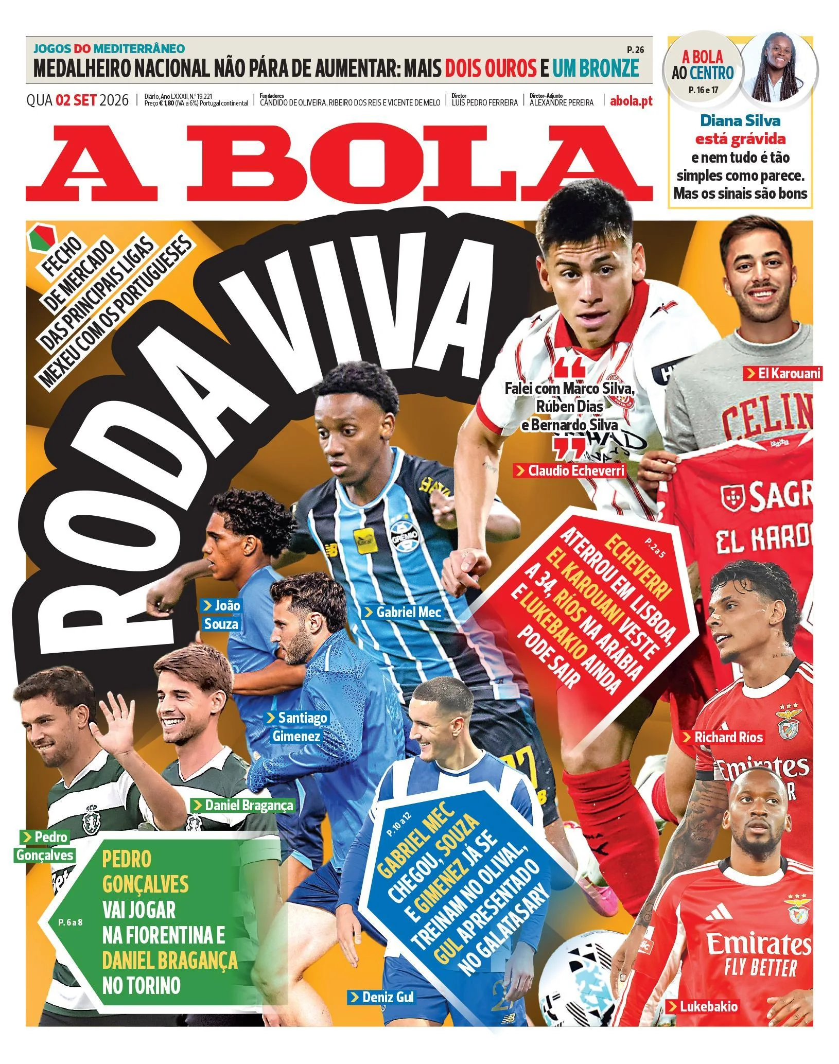 Capa do A Bola de quarta-feira, 2 de setembro de 2026