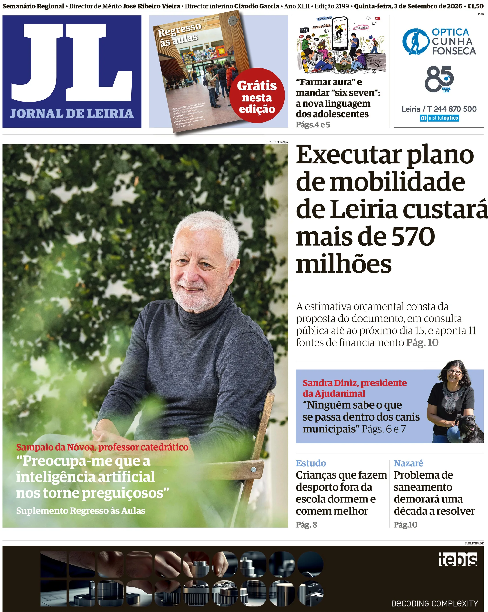 Capa do Jornal de Leiria de quinta-feira, 3 de setembro de 2026