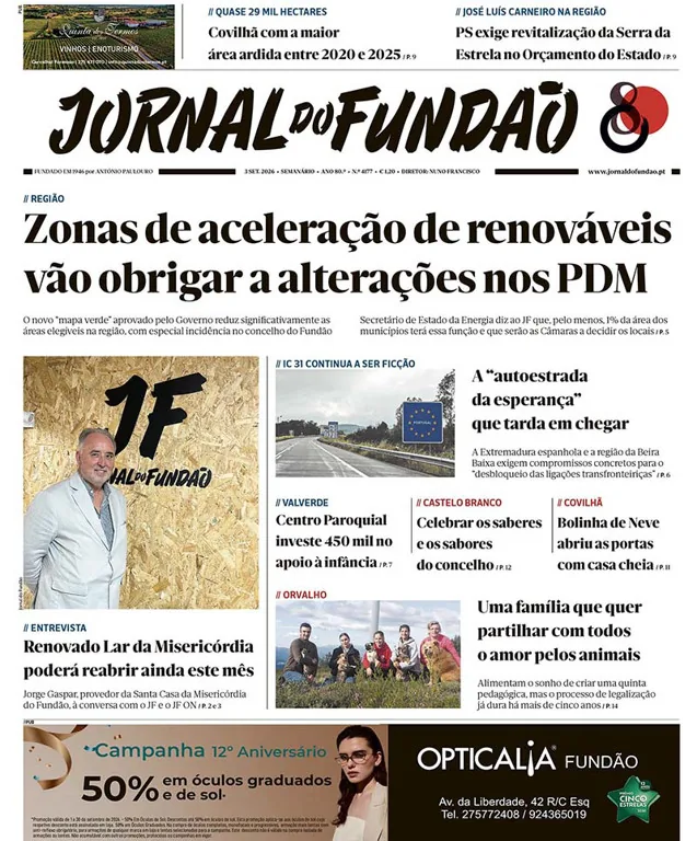 Capa do Jornal do Fundão de quinta-feira, 3 de setembro de 2026