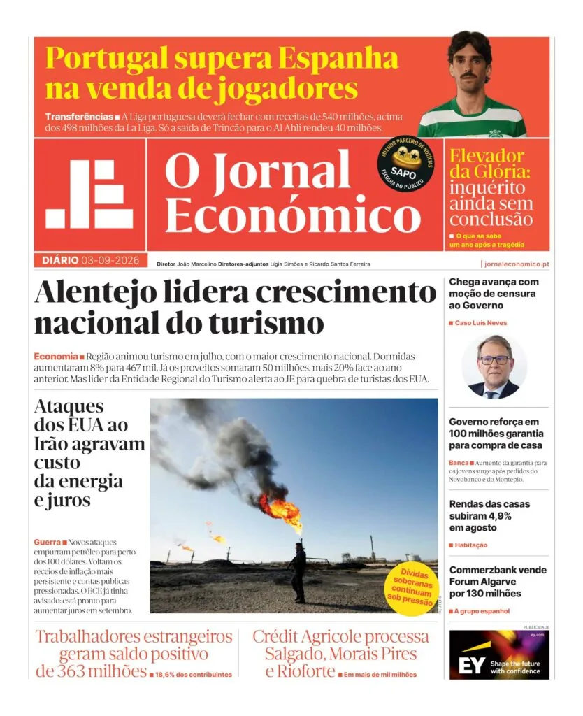 Capa do Jornal Económico de quinta-feira, 3 de setembro de 2026
