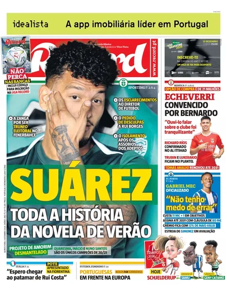 Capa do Record de quinta-feira, 3 de setembro de 2026