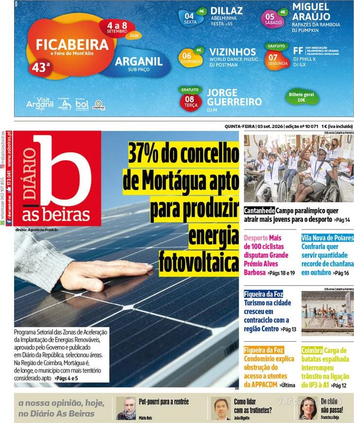 Capa do Diário As Beiras de sexta-feira, 4 de setembro de 2026