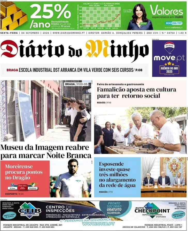 Capa do Diário do Minho de sexta-feira, 4 de setembro de 2026