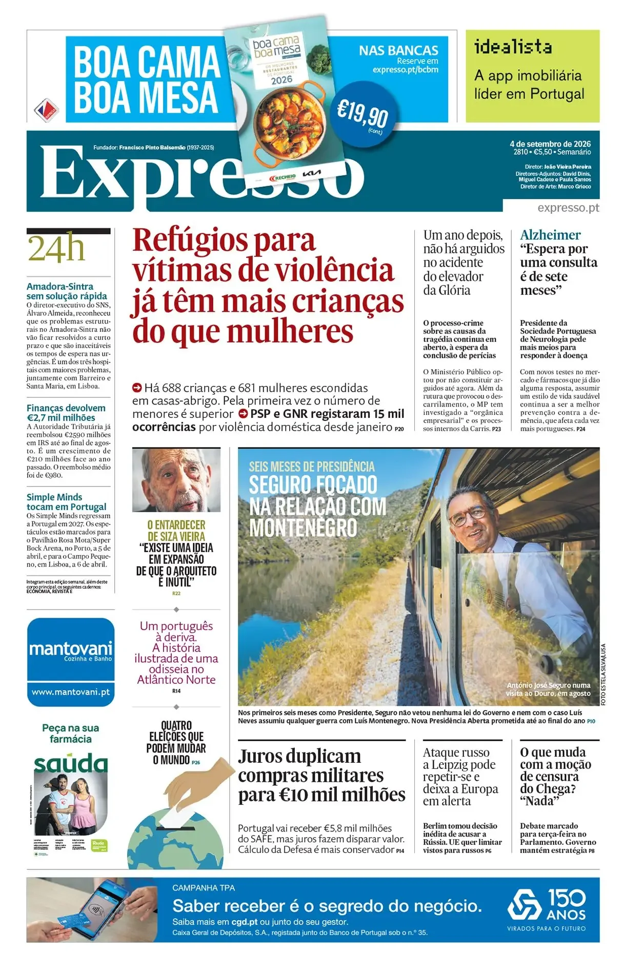 Capa do Expresso de sexta-feira, 4 de setembro de 2026