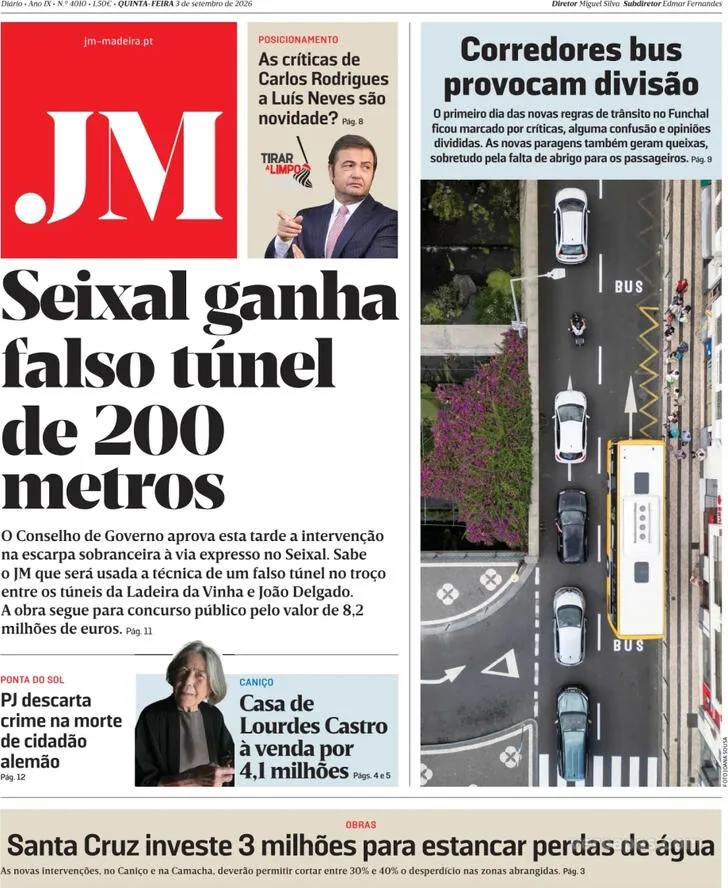 Capa do Jornal da Madeira de sexta-feira, 4 de setembro de 2026