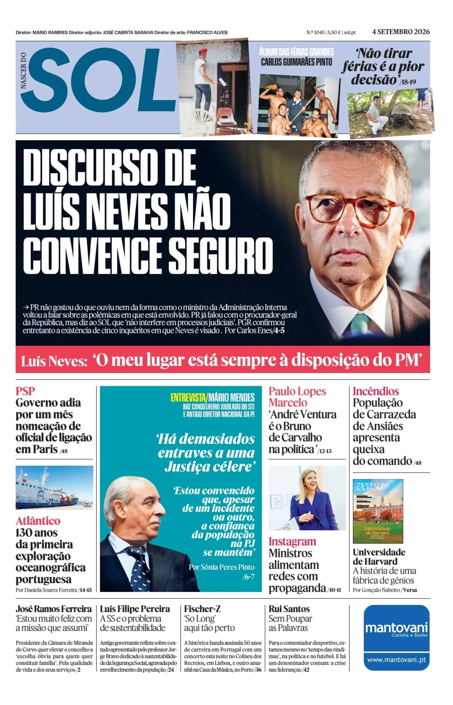 Capa do Nascer do SOL de sexta-feira, 4 de setembro de 2026