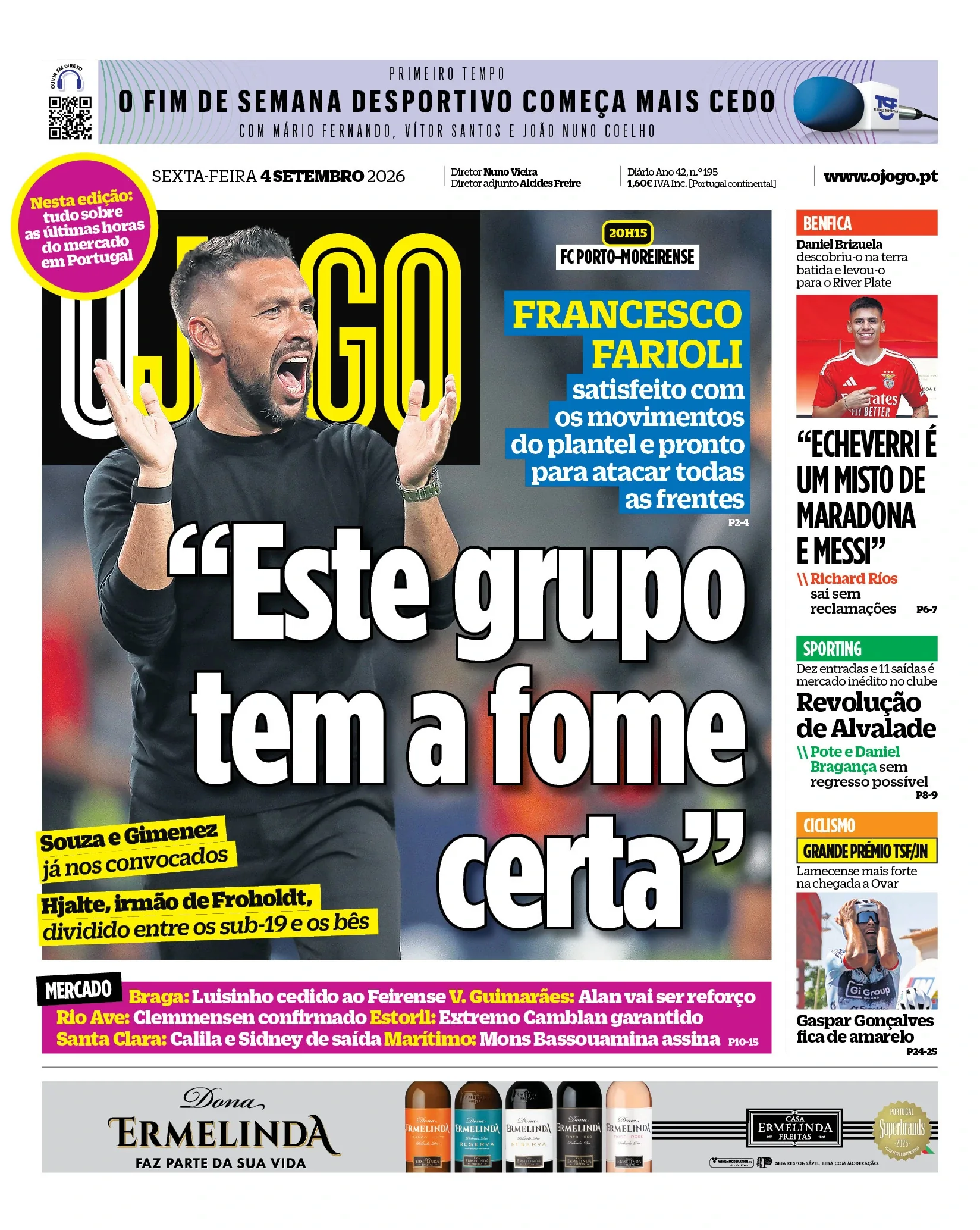 Capa do O Jogo de sexta-feira, 4 de setembro de 2026