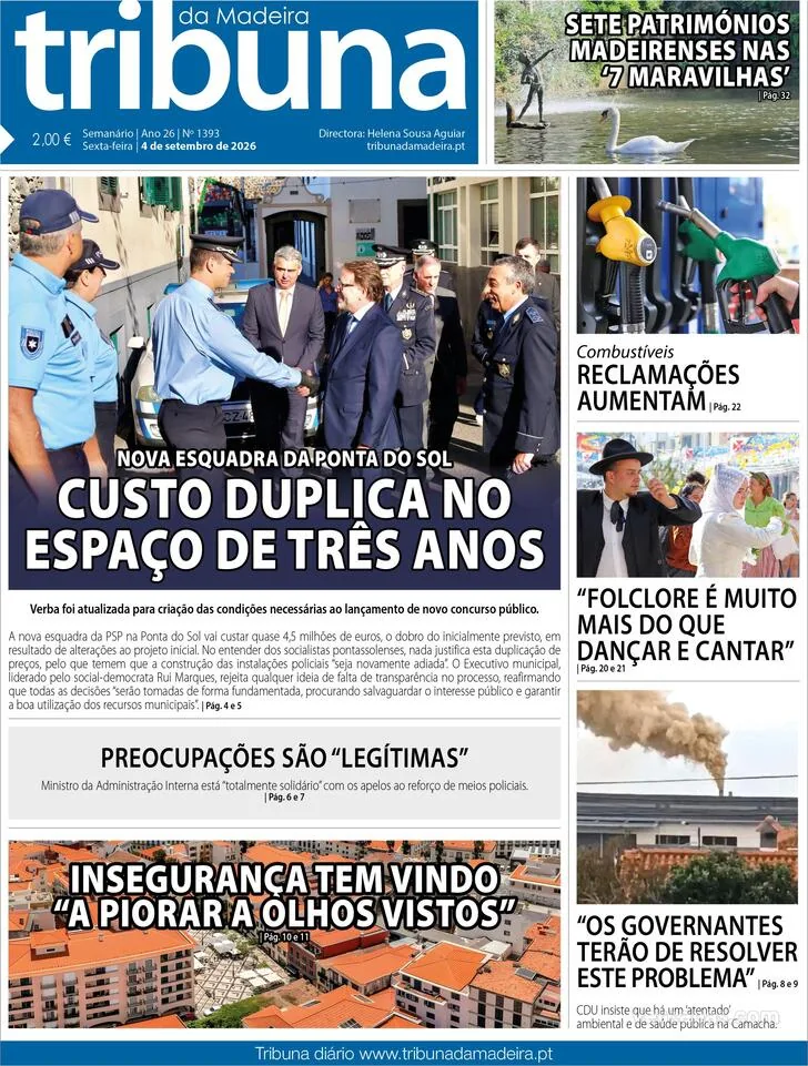 Capa do Tribuna da Madeira de sexta-feira, 4 de setembro de 2026