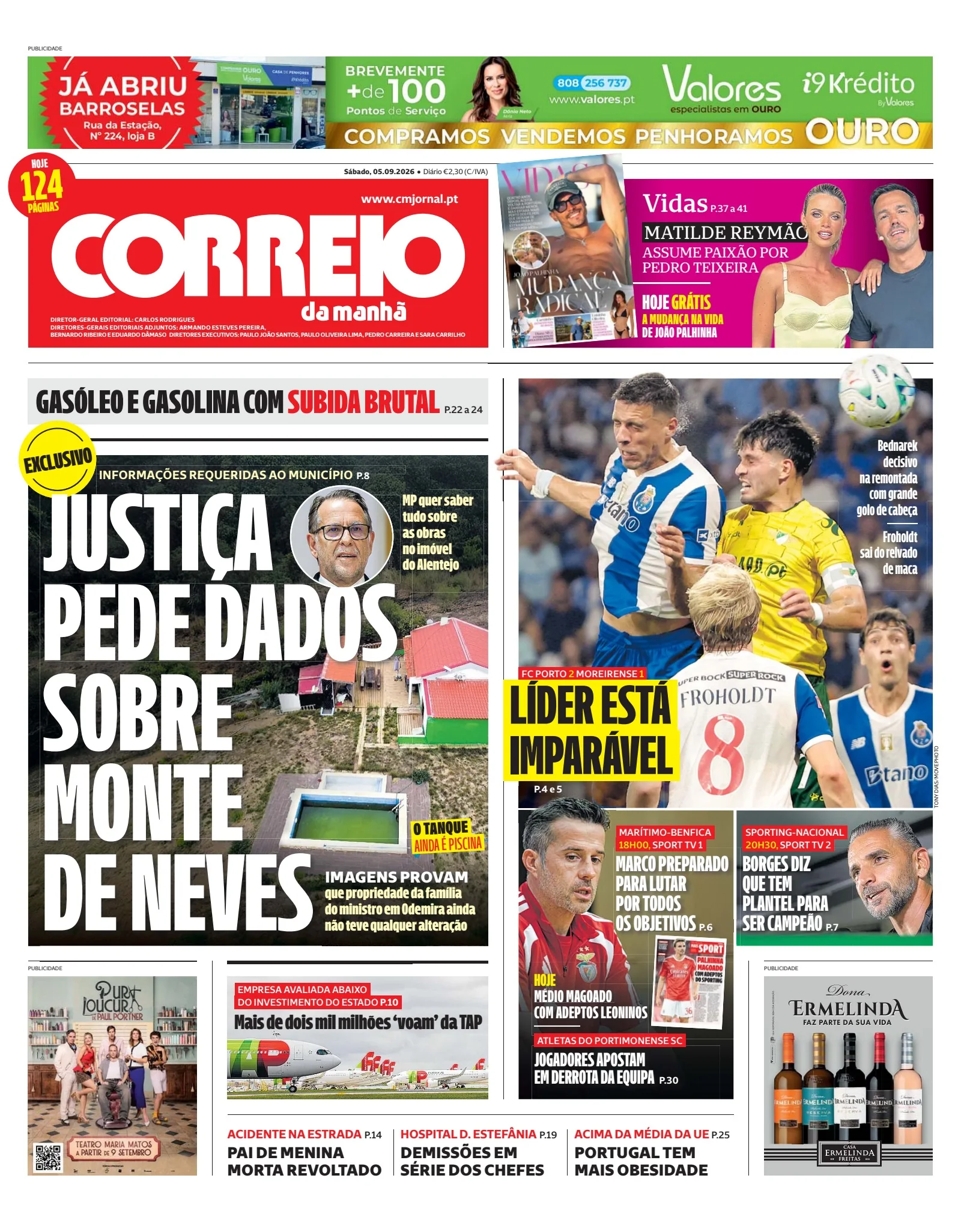 Capa do Correio da Manhã de sábado, 5 de setembro de 2026