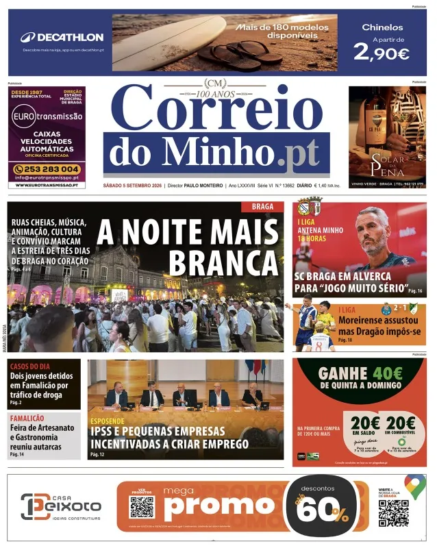 Capa do Correio do Minho de sábado, 5 de setembro de 2026
