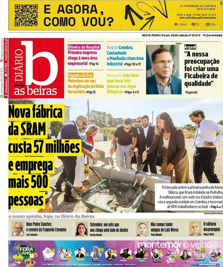 Capa do Diário As Beiras de sábado, 5 de setembro de 2026