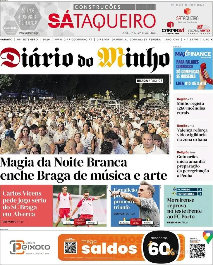 Capa do Diário do Minho de sábado, 5 de setembro de 2026