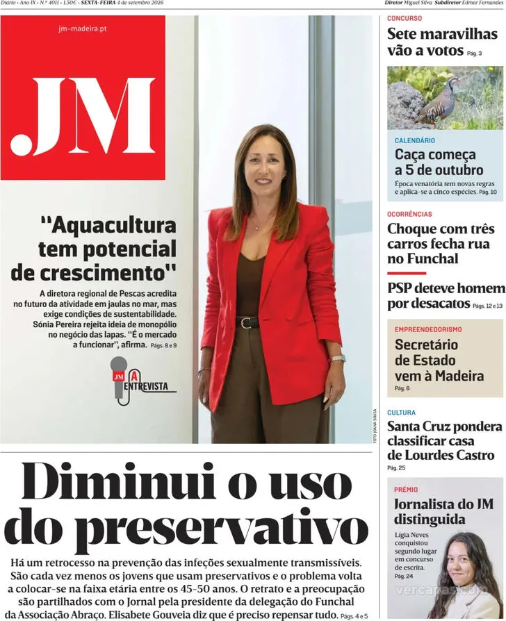 Capa do Jornal da Madeira de sábado, 5 de setembro de 2026