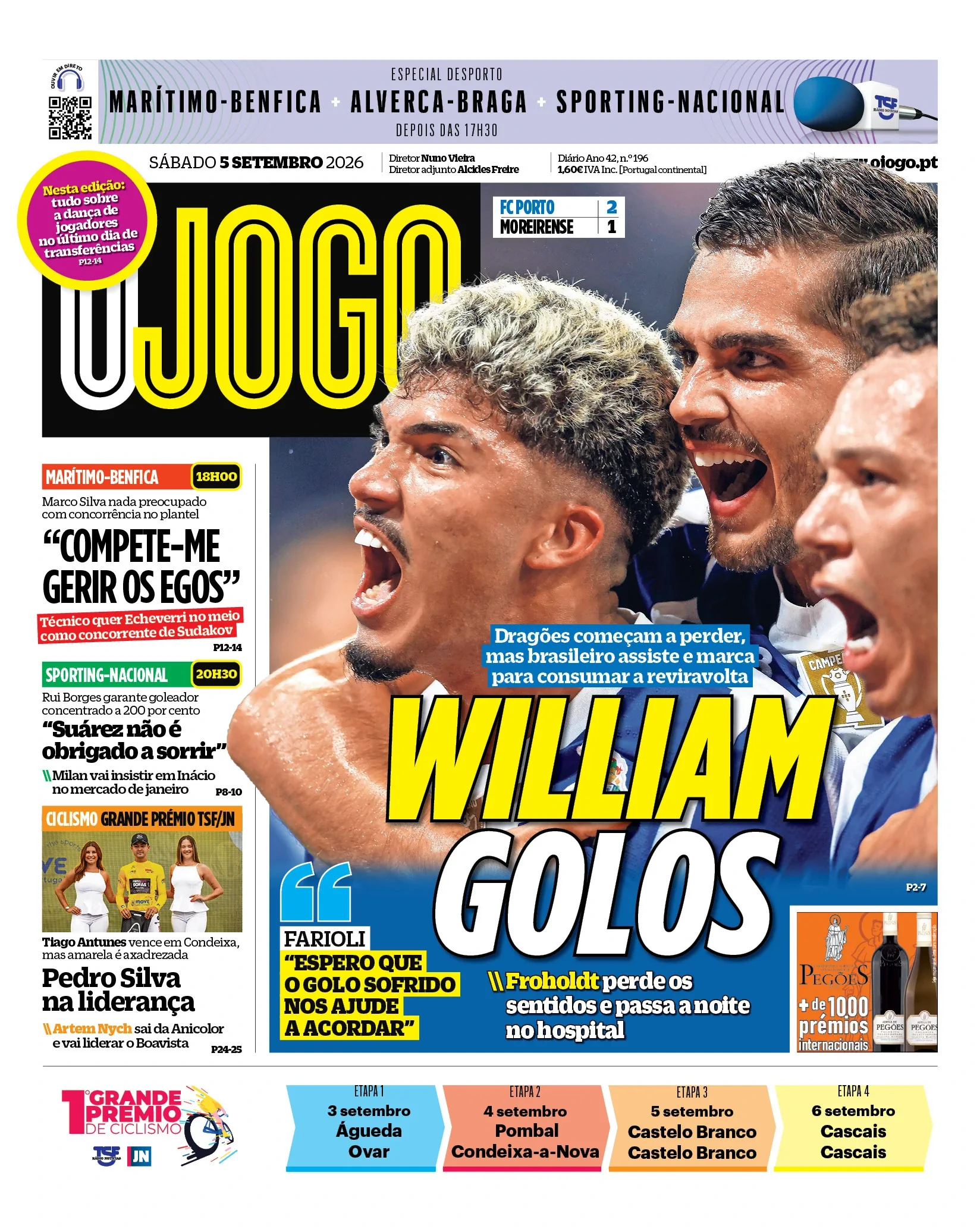 Capa do O Jogo de sábado, 5 de setembro de 2026