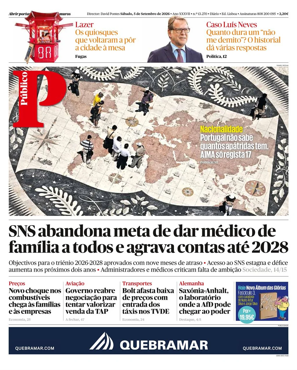 Capa do Público de sábado, 5 de setembro de 2026