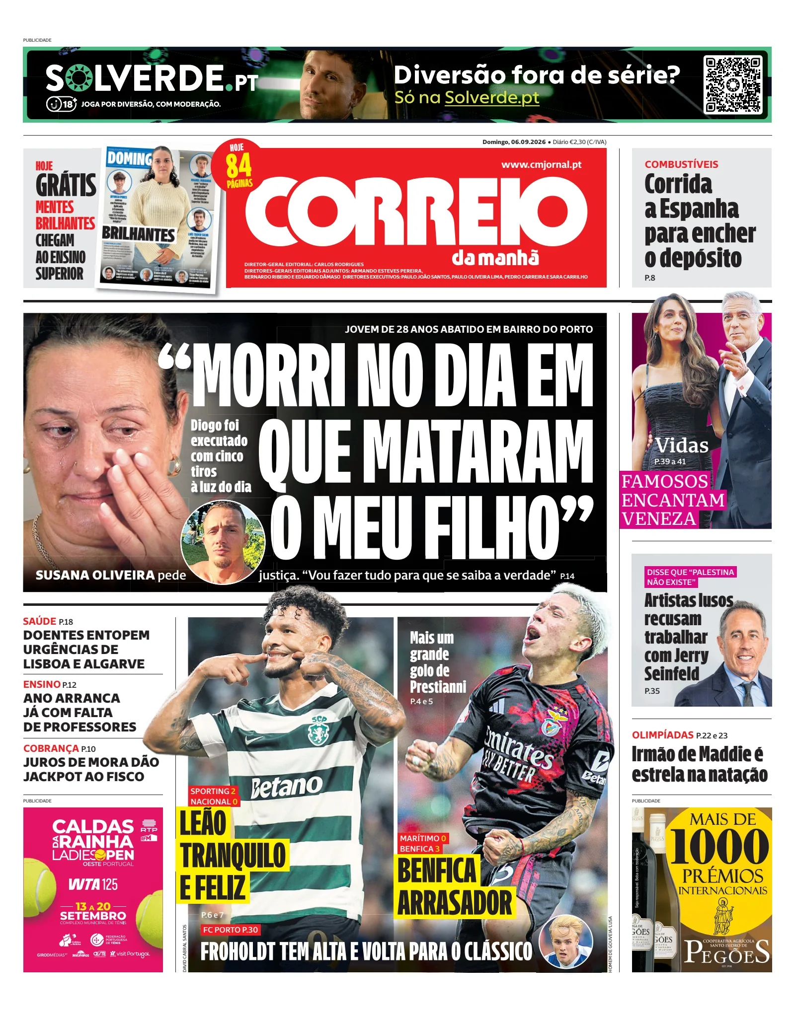 Capa do Correio da Manhã de domingo, 6 de setembro de 2026