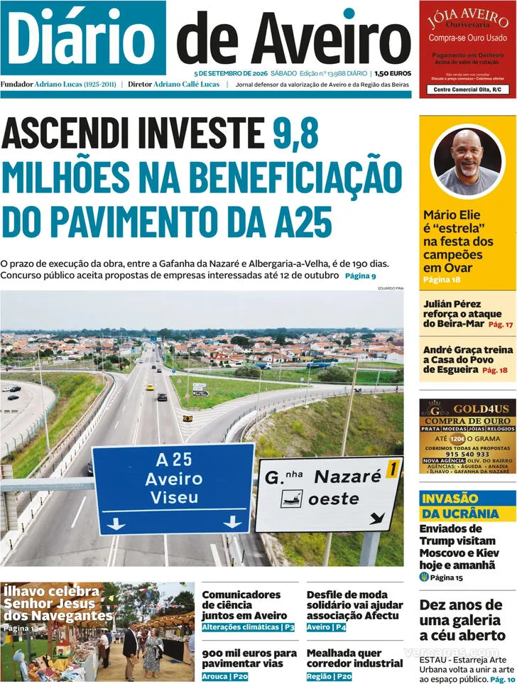 Capa do Diário de Aveiro de domingo, 6 de setembro de 2026