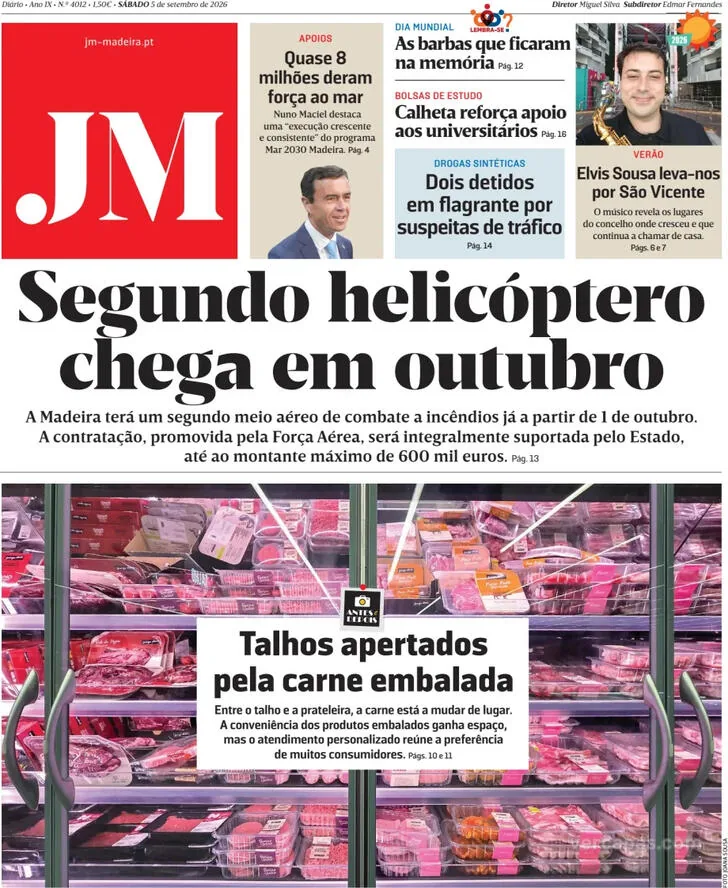 Capa do Jornal da Madeira de domingo, 6 de setembro de 2026