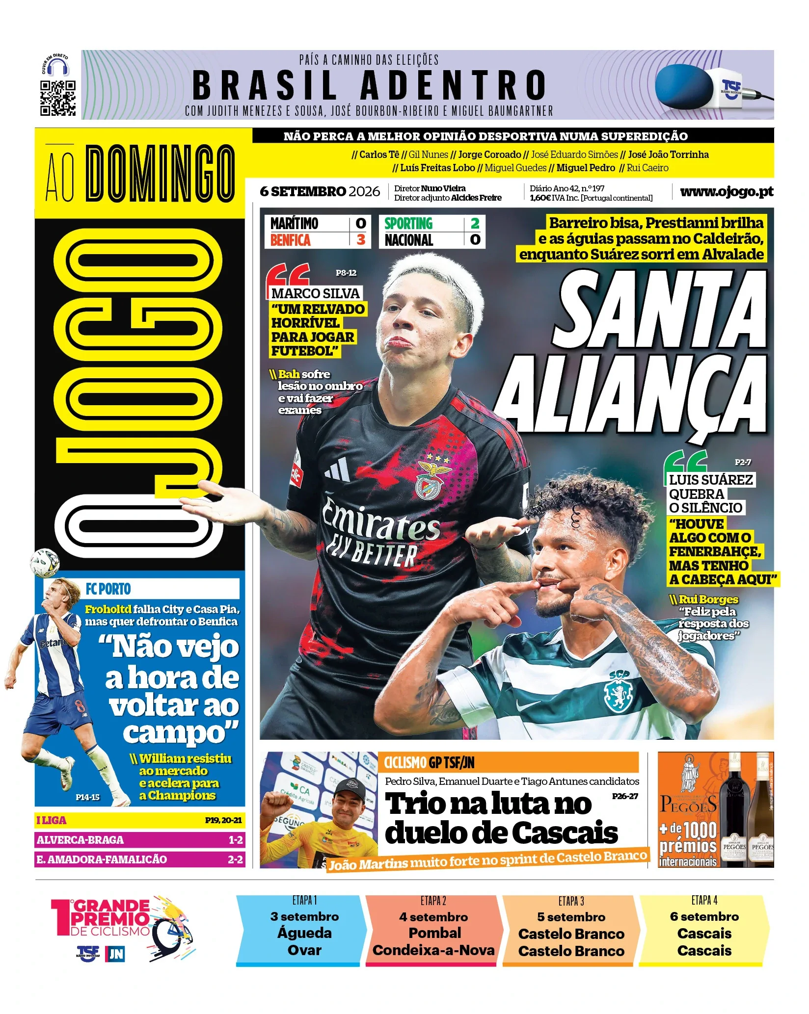 Capa do O Jogo de domingo, 6 de setembro de 2026