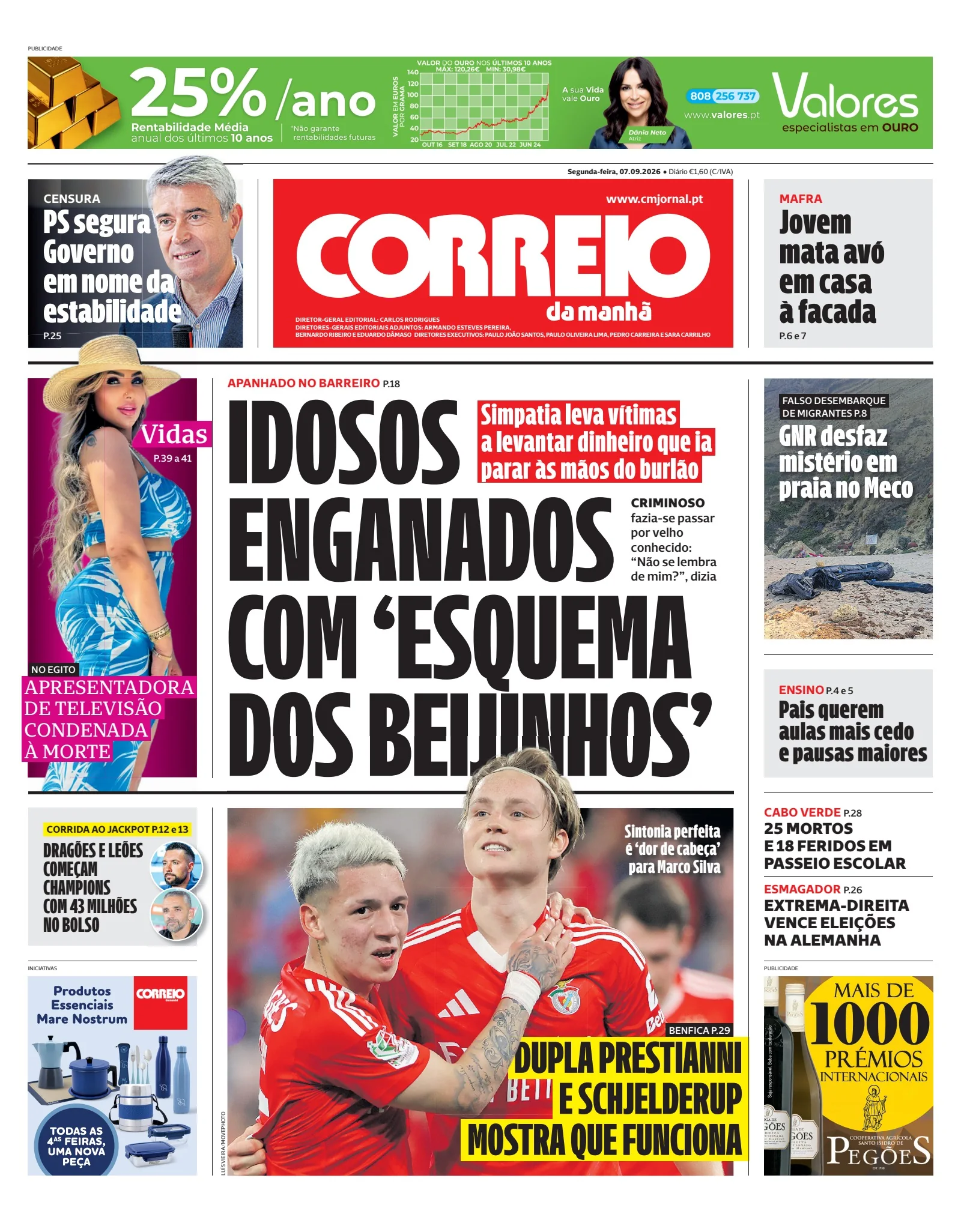 Capa do Correio da Manhã de segunda-feira, 7 de setembro de 2026
