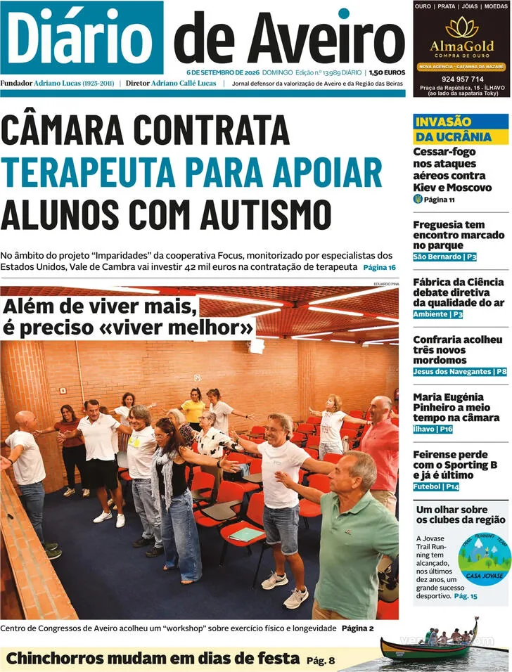 Capa do Diário de Aveiro de segunda-feira, 7 de setembro de 2026