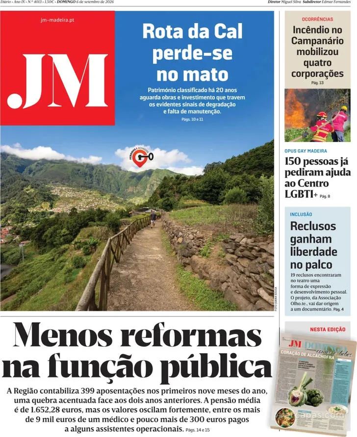 Capa do Jornal da Madeira de segunda-feira, 7 de setembro de 2026
