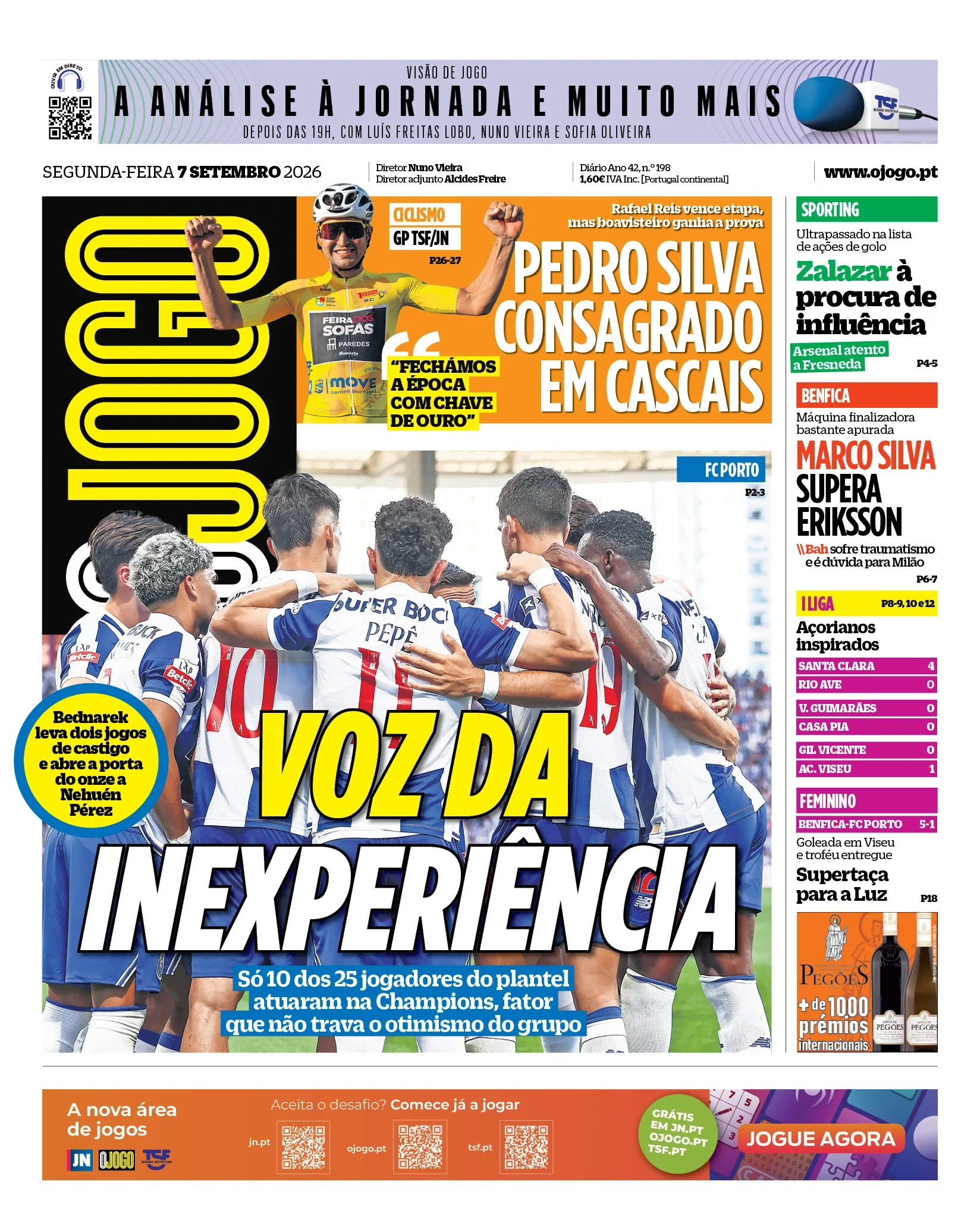 Capa do O Jogo de segunda-feira, 7 de setembro de 2026