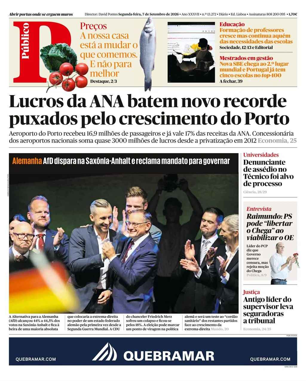 Capa do Público de segunda-feira, 7 de setembro de 2026